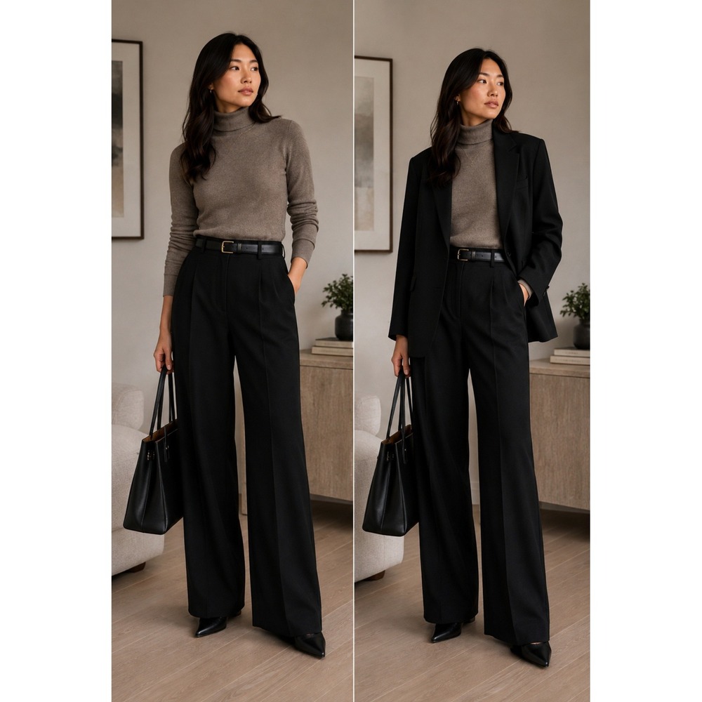 Wilfred Aritzia The Effortless Pant Crepette Black High Rise Wide Leg Trousers 4